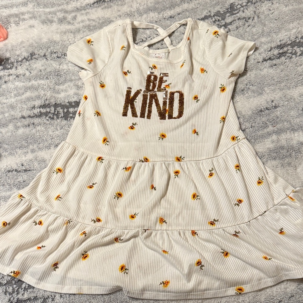 Self Esteem White and Brown Floral Kids Dress